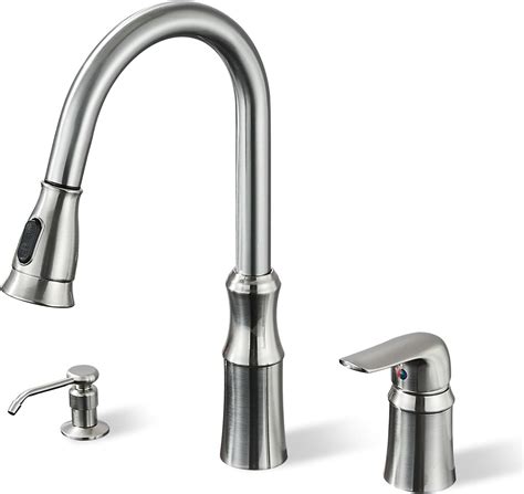 Zovajonia High Arc 3 Hole Kitchen Faucet with Pull Down Sprayer & Soap ...