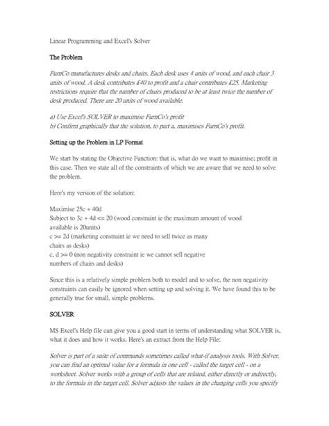 Image result for Linear Programming with Excel Solver and MS Word with Two Variables