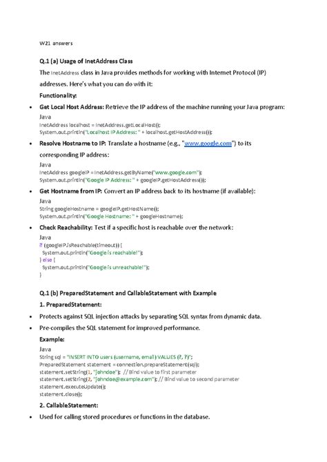 W21 answers for gtu - W21 answers Q (a) Usage of InetAddress Class The ...