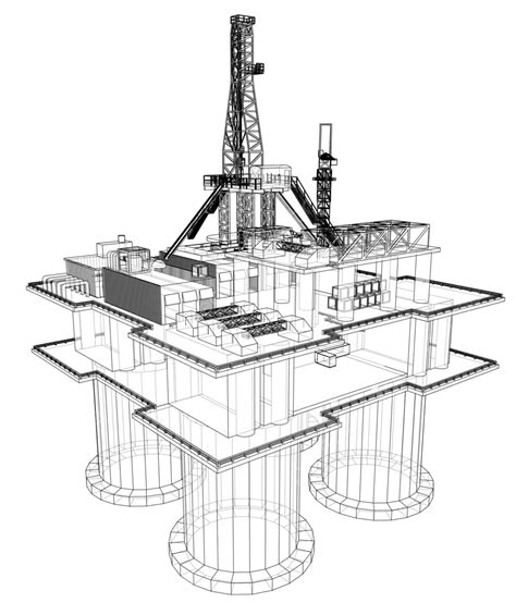 Offshore Oil Rig Drilling Platform Concept Vector Engineering Drawing ...