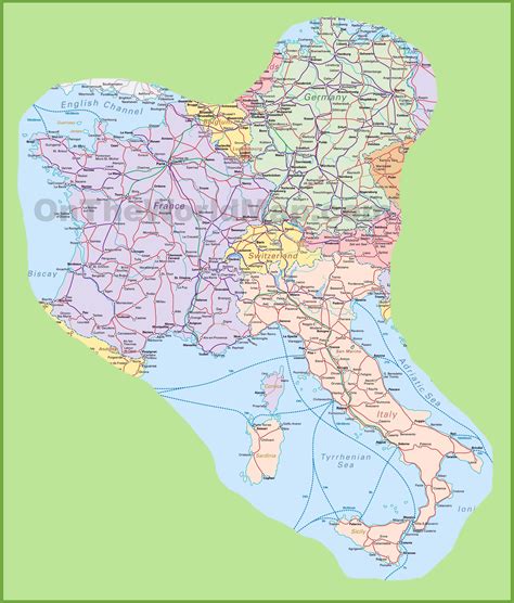 Map of Switzerland, Italy, Germany and France