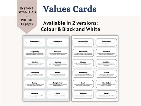Personal Values Card Exercise for Values Exploration Cards Printable ...
