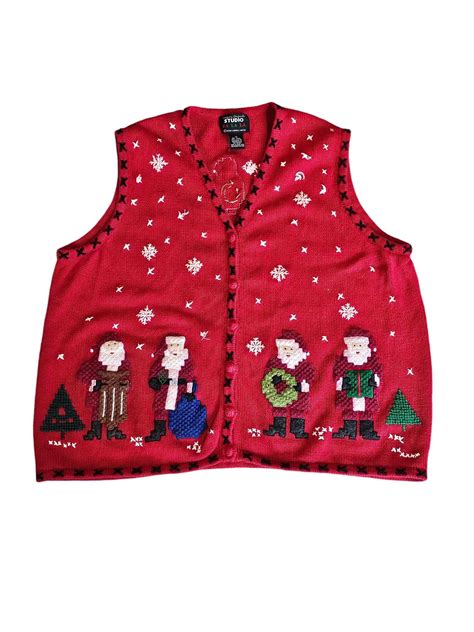 Vintage Christmas Santa Claus Women's 1X Red Vest - Etsy | Red vest ...
