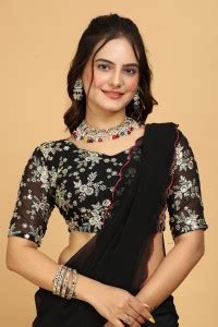 Buy K 5 FASHION Embroidered Bollywood Georgette Black Sarees Online ...