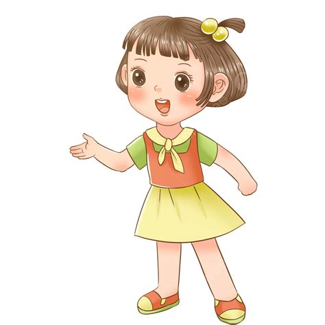 Cartoon Girl Raising Hand To Introduce And Explain Action Manuscript ...