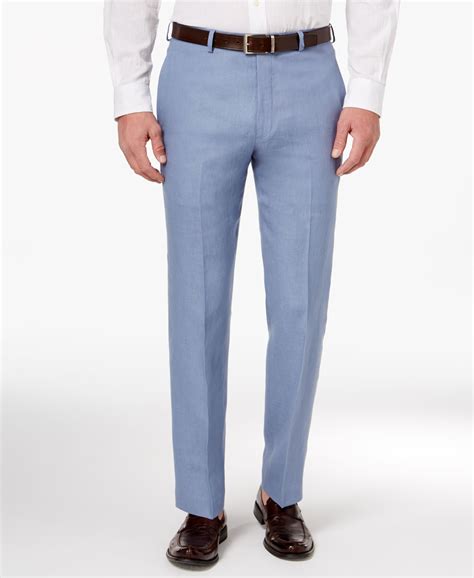 mens linen dress pants blue - Jolanda Abel