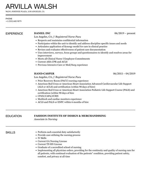 Pacu Rn Job Description For Resume