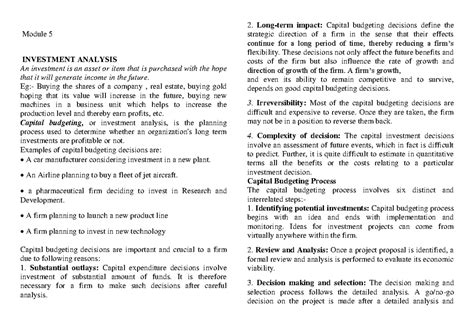Short BE M5 - Module 5 INVESTMENT ANALYSIS An investment is an asset or ...