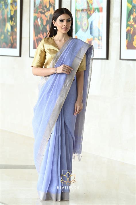 Faded Lavender Shade Handwoven Silk Linen Saree – Beatitude