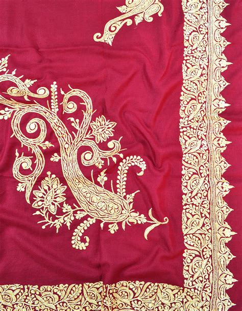 Red and Golden Embroidery Pashmina Shawl 7373 – Phamb