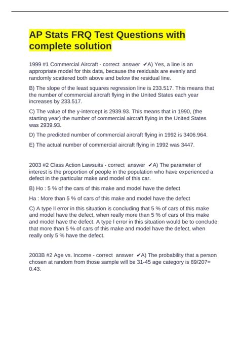 AP Stats FRQ Test Questions with complete solution - AP Stats FRQ ...