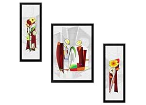 SAF paintings Diwali Gift UV Textured Flower Print Framed Painting Set ...