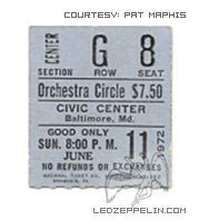 Baltimore 1972 (ticket) | Led Zeppelin
