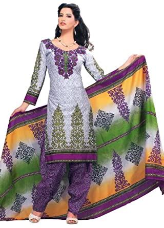 Desi Crown Printed 3 Piece Cotton Salwar Kameez Dress Material - 3 ...
