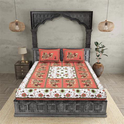 Maroon Border Big Elephant Printed Cotton Double Bed Sheet – JaipurFabric®