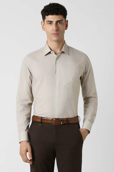 Buy Men Beige Slim Fit Print Full Sleeves Formal Shirt Online ...