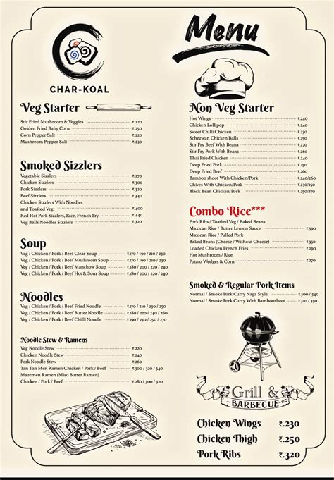 Menu at Char-koal Restaurant, Imphal