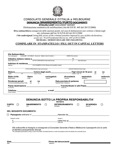 IT Denuncia SmarrimentoFurto Documenti Modulo - Compila online ...