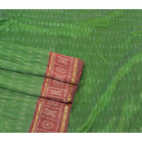 Sanskriti Vintage Green Pochampally Ikat Heavy Dupatta Handwoven Pure