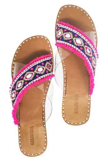 Buy Beige Bead Criss-cross Strap Flats by Aprajita Toor Online at Aza ...