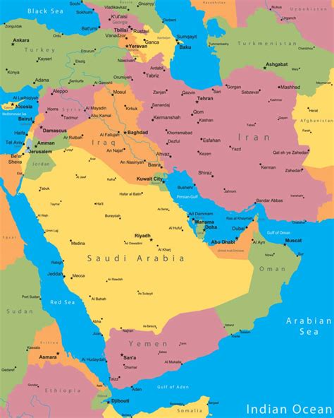 Map Of Middle East Countries And Capitals