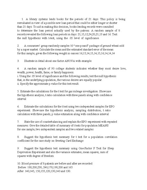 FDS Assignment 2: Statistical Hypothesis Tests & ANOVA Analysis - Studocu