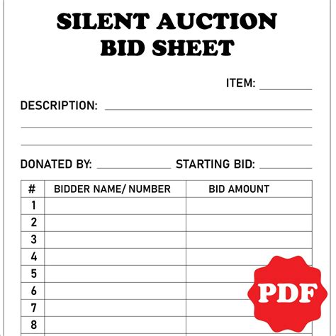 Silent Auction Bid Sheet, Silent Auction Sign up Sheet, Fundraiser ...
