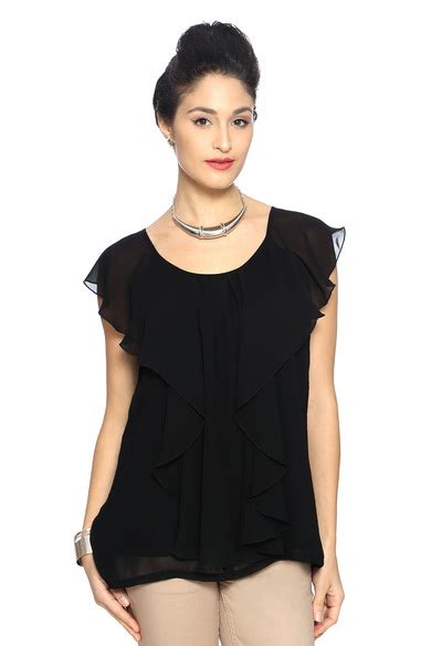 Buy Women Black Solid Casual Round Neck Top Online - 47099 | Van Heusen