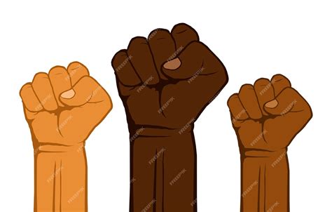 People of different nationalities and races raise up fists black lives ...