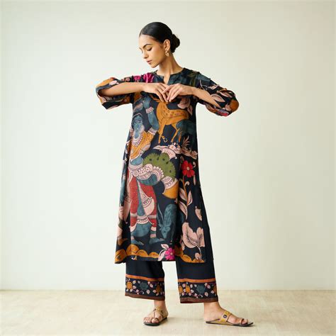 Buy Chitra Modal Satin Kurta Set - Black | Rustorange