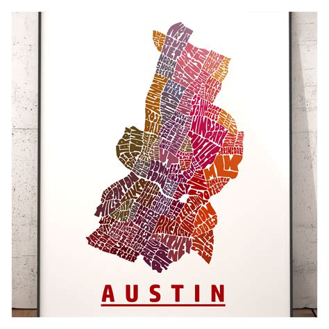 Original Neighborhoods Of Austin Map Austin Texas Print Austin Texas