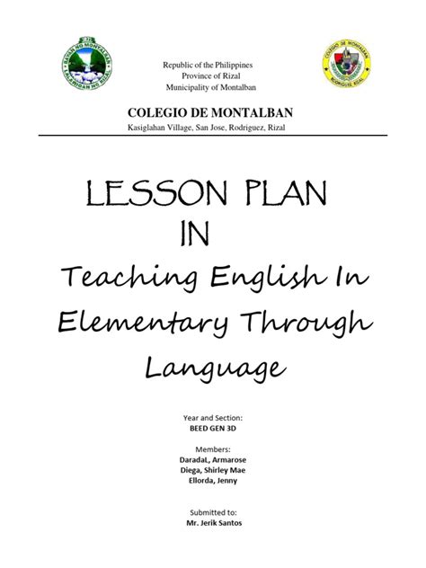 Image result for Language Learning Lesson Plan Example
