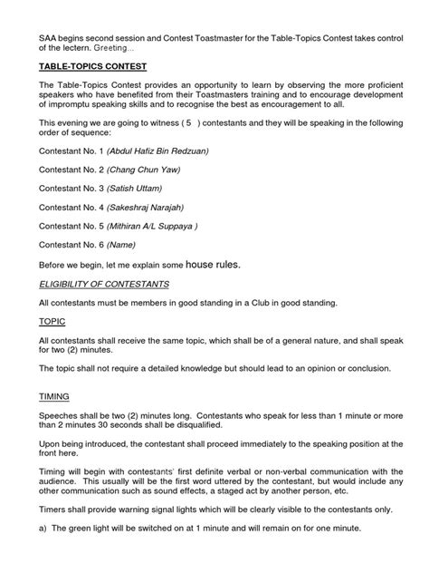 Image result for Toastmaster Script Sample