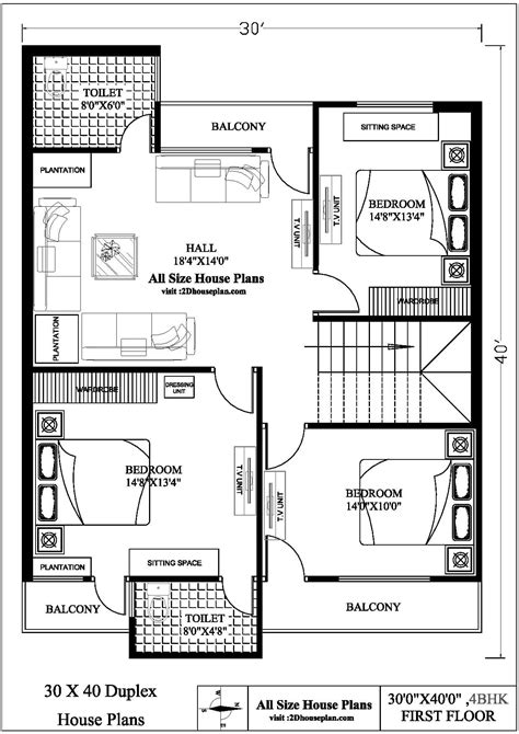30x40 Duplex House Plans | Best 3 Bhk Duplex House Plan