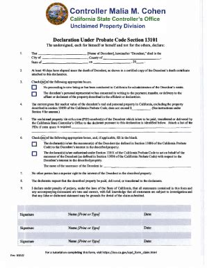2022-2025 Form CA Declaration Under Probate Code Section 13101 Fill ...