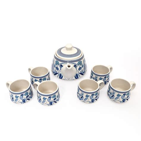 Handcrafted Blue Teapot and cup set (1 Kettle and 6 cups) – Natriel