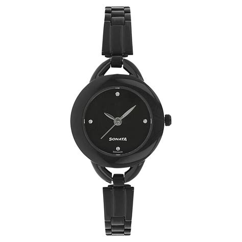 Buy Online Sonata Quartz Analog Black Dial Stainless Steel Strap Watch ...