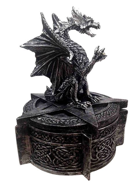 PENTAGRAM GOTHIC ORB KEEPER DRAGON JEWELRY BOX STATUE UTILITY RESIN ...