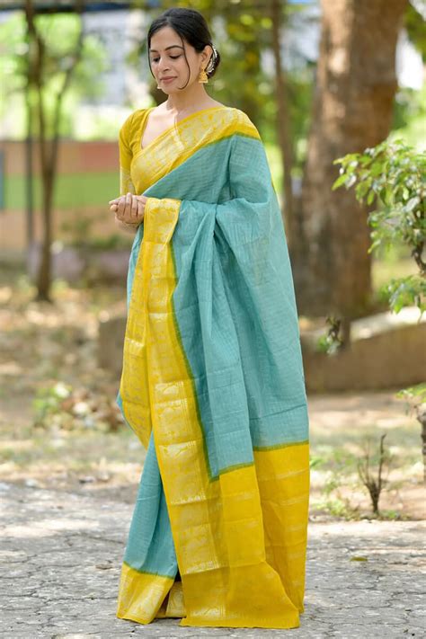 Ebullience Firozi Soft Silk Saree With Artistic Blouse Piece ...