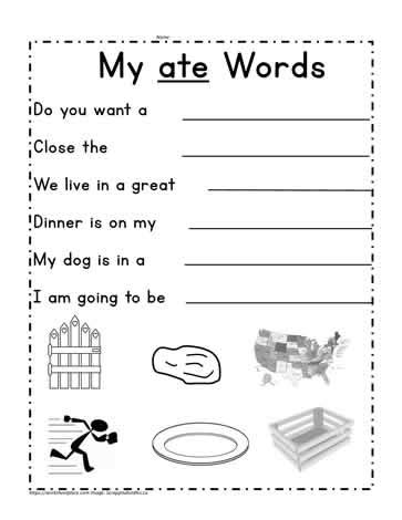 ate Word Sentences Worksheets