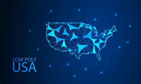 Low poly usa map with glowing dots futuristic digital technology style ...