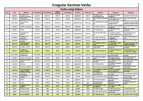 Irregular German Verbs Using Haben: Comprehensive Guide - Studocu