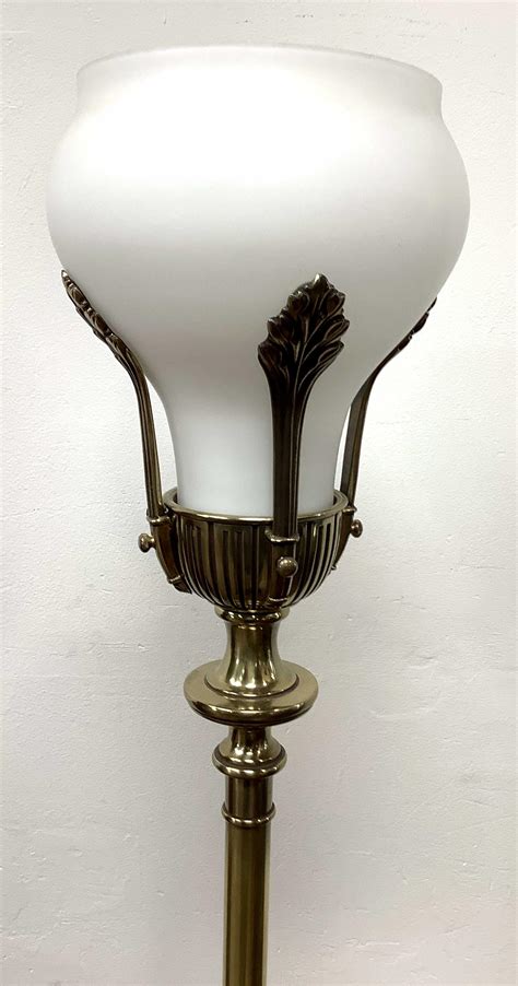 Lot - Vintage Brass & Milk Glass Shade Floor Lamp