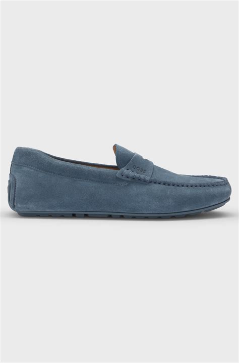 BOSS - Suede moccasins with penny trim - Light Blue