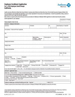 Fillable Online Employee Enrollment Application California - Rogers ...