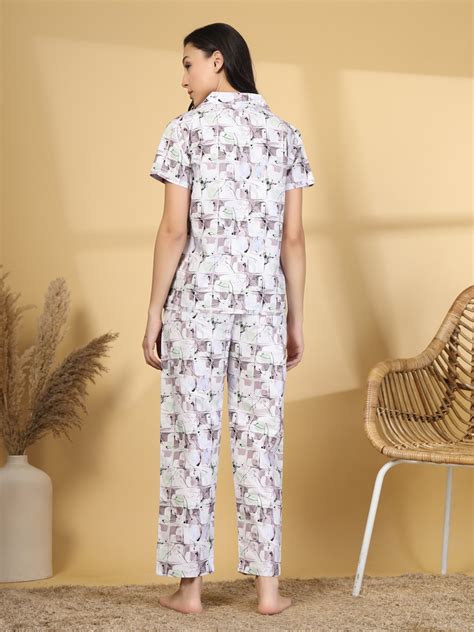 Women Purple Abstract Cotton Blend Night Suit – KLOTTHE®