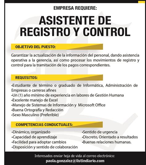 Asistente de Registro y Control / Grupo Listín Diario Empleos RYP Empleos RYP