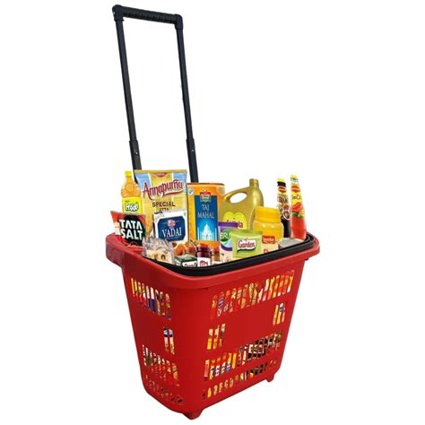 Singhal Plastic Rolling Red Shopping Basket with Handle for Supermarket ...