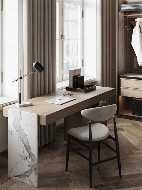 Luxe Greige Neoclassical Home Design With Floor Plan | Home office ...