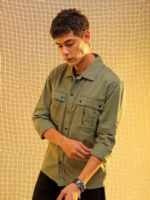 Buy The Indian Garage Co Men Regular Fit Olive Solid Full Sleeves ...